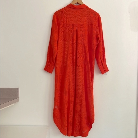 NWOT Anthropologie Maeve Long-Sleeve Collared Shirt Dress Coverup Red - Picture 11 of 16